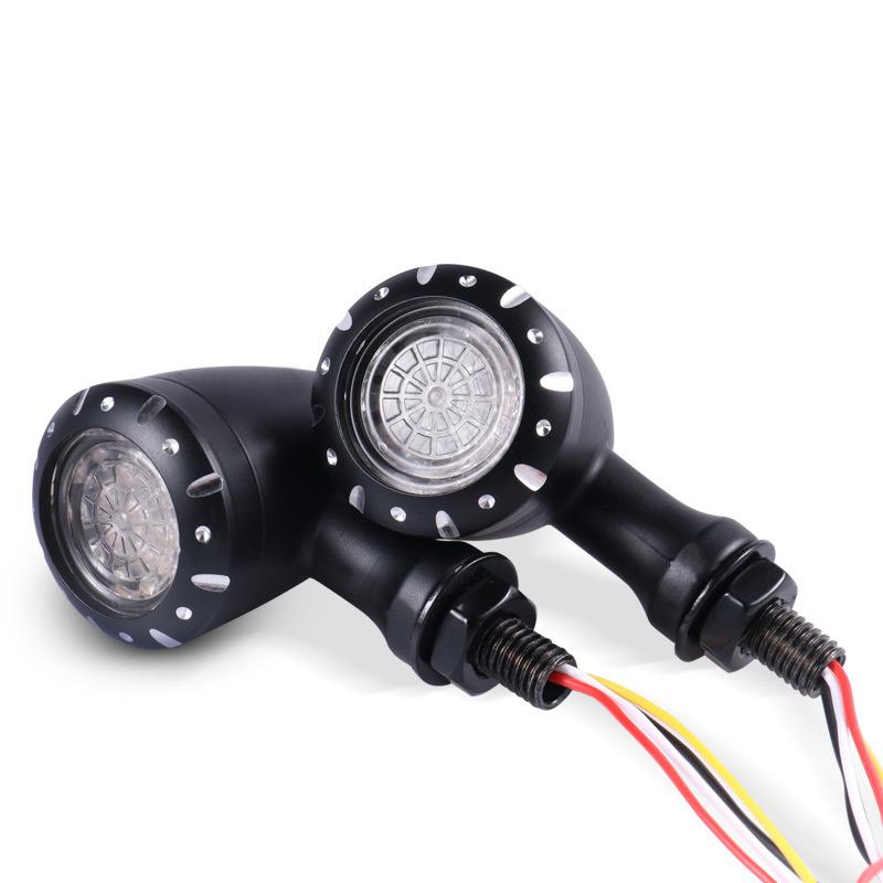 Retro Bullet LED Turn Signal Light Brake Lamp for Motorcycle Black Chrome Running Blink Light for Harley Chopper Cruiser Bobber