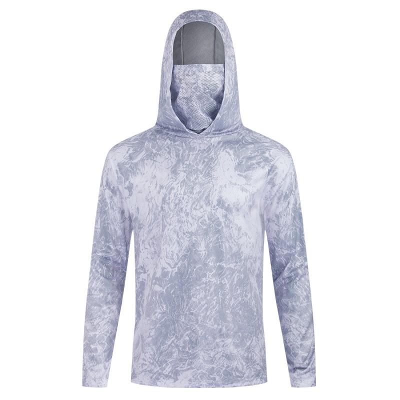 Mens UPF 50 Quick-Dry Fishing Hoodie With Face Cover Breathable Sun Protection Shirt Outdoor Angling Hiking Cycling