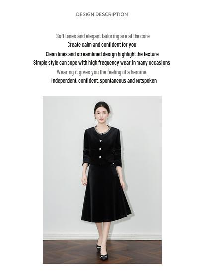 French Chic Beaded Velvet Jacket & Swing Midi Skirt Set