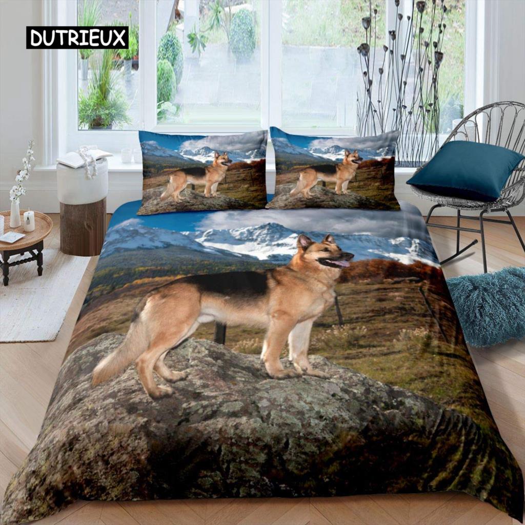 

Комплект постельного белья с изображением немецкой овчарки, комплект постельного белья с принтом щенка немецкой овчарки 3D для детей, мальчиков и девочек, одеяло с изображением домашних животных EU single(135x200cm)