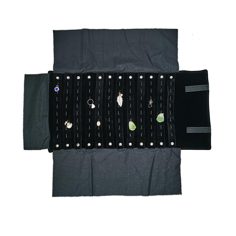 High Quality Black Velvet Jewelry Storage Roll Ring Necklace Pendant Earrings Watch Storage Roll Jewelry Storage Display Props