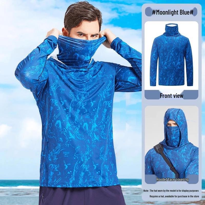 Men's Camouflage Ice Silk Quick-Dry Fishing Shirt with Matte Mask - Long Sleeve, Summer Cool, Sun Protection.