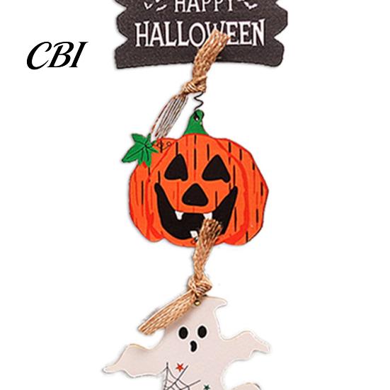 Retro Distressed Holiday Plaque Happy Halloween Wooden Sign, Spooky Pumpkin Ghost Cat Bat Door Hanger, Wall Decor Rustic Farmhouse Hanging Sign