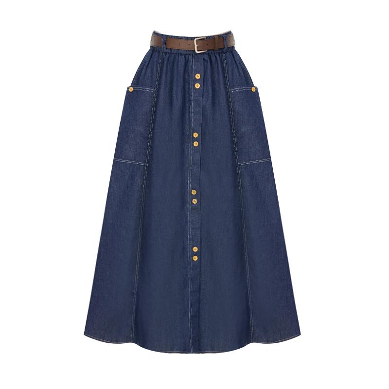 Sally Stitch Button Flare Denim Skirt_I6A-Csk029
