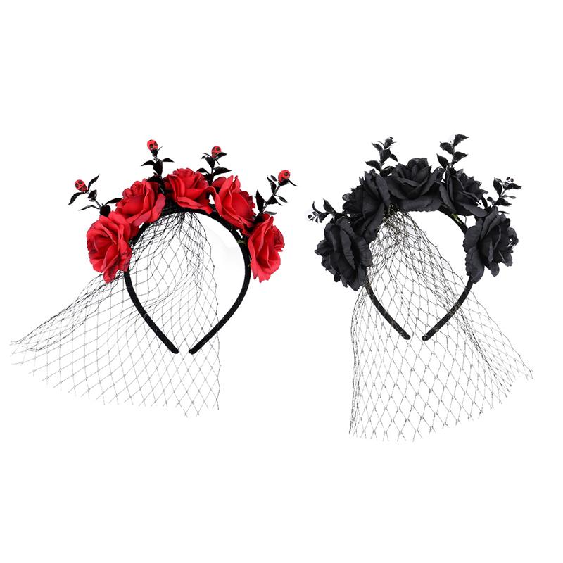 Halloween Hair Accessories Dark Style Veil Halloween Costumes Headdress Cosplay Crown Party Headband Holiday Accessories Black/Red