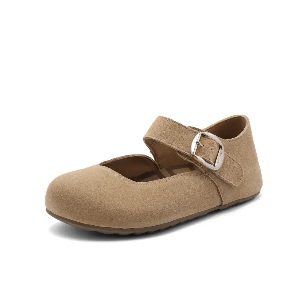 Новые модные однотонные универсальные женские туфли с неглубоким носком однотонные удобные с плоским дном с однострочной пряжкой на ремешке 35 3795₽