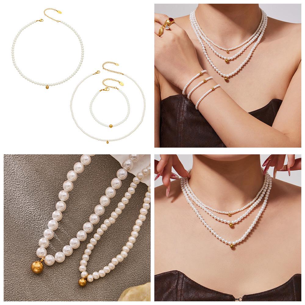 Mili Exquisite Pearl Beaded Necklace & Stainless Steel Bracelet Jewelry Set for Women