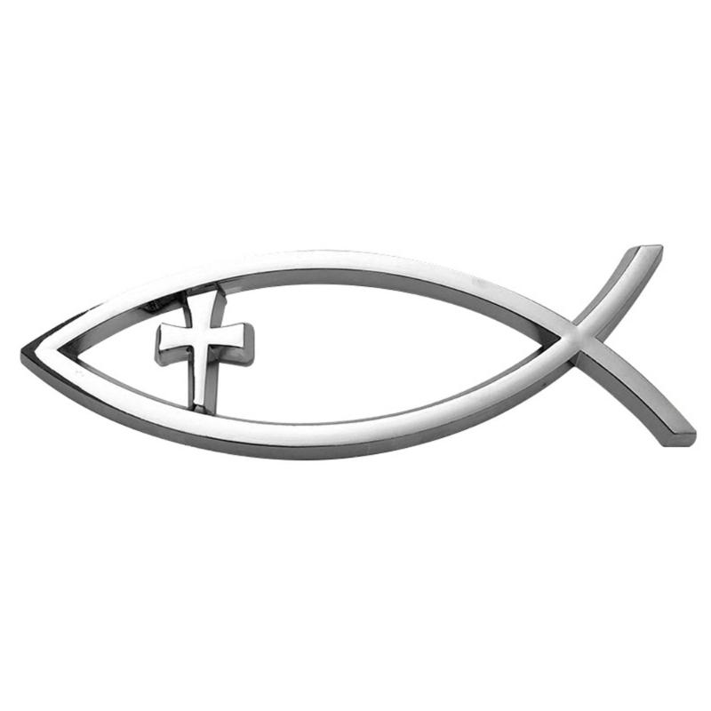 

Religious crossing Car Window Stickers Waterproof Savior Fish Badge Christian Ichthys Fish Sticker for Laptops Refrigerators серебряный