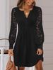 Women's Shirt Dress V Neck Hollow Long Sleeve Midi Dress Loose Solid Color Dress
