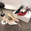 Designer Pointed Toe Back Strap Heeled Sandals Women Sexy Red Thin Heels for Women Elegant Bow Party Dress Shoes