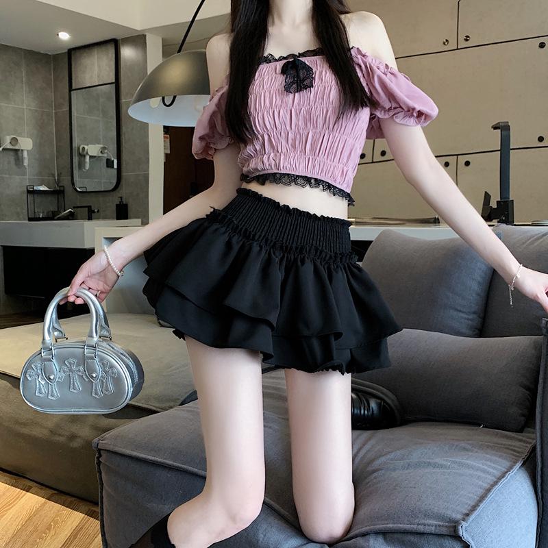 French Ballet-Style Puffy Mini Skirt for Women, Summer 2024, High Waist Ruffle Design for a Slimming Look.