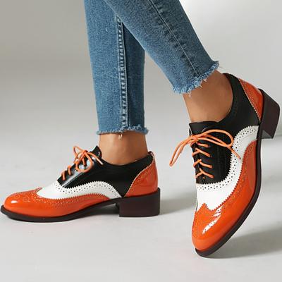 Modne, codzienne, niskie obcasy, buty typu Oxford, mokasyny, buty typu patchwork, damskie, płaskie, sznurowane, wygodne, na imprezę, do biura, buty typu Oxford, duże rozmiary, 45–48