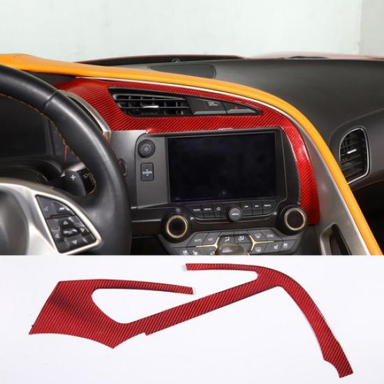 Red Soft Carbon Fiber Dashboard Air Vent Cover Trim For Corvette C7 2014-