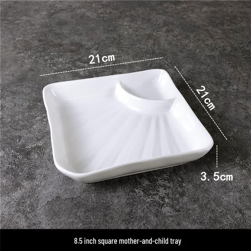 White Square Ceramic Dumpling Plate with Sauce Dish
