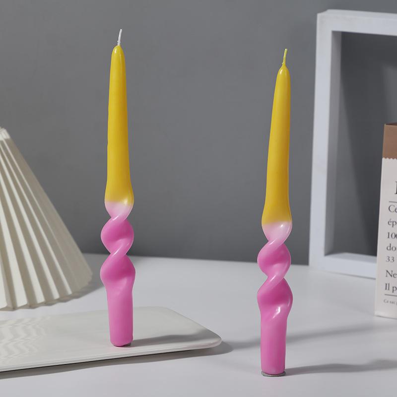 Handmade Spiral Twisted Long Stick Candle Two-Tone Gradient Macaron Paraffin Smokeless Taper Candle Minimalist European Tabletop  Decoration