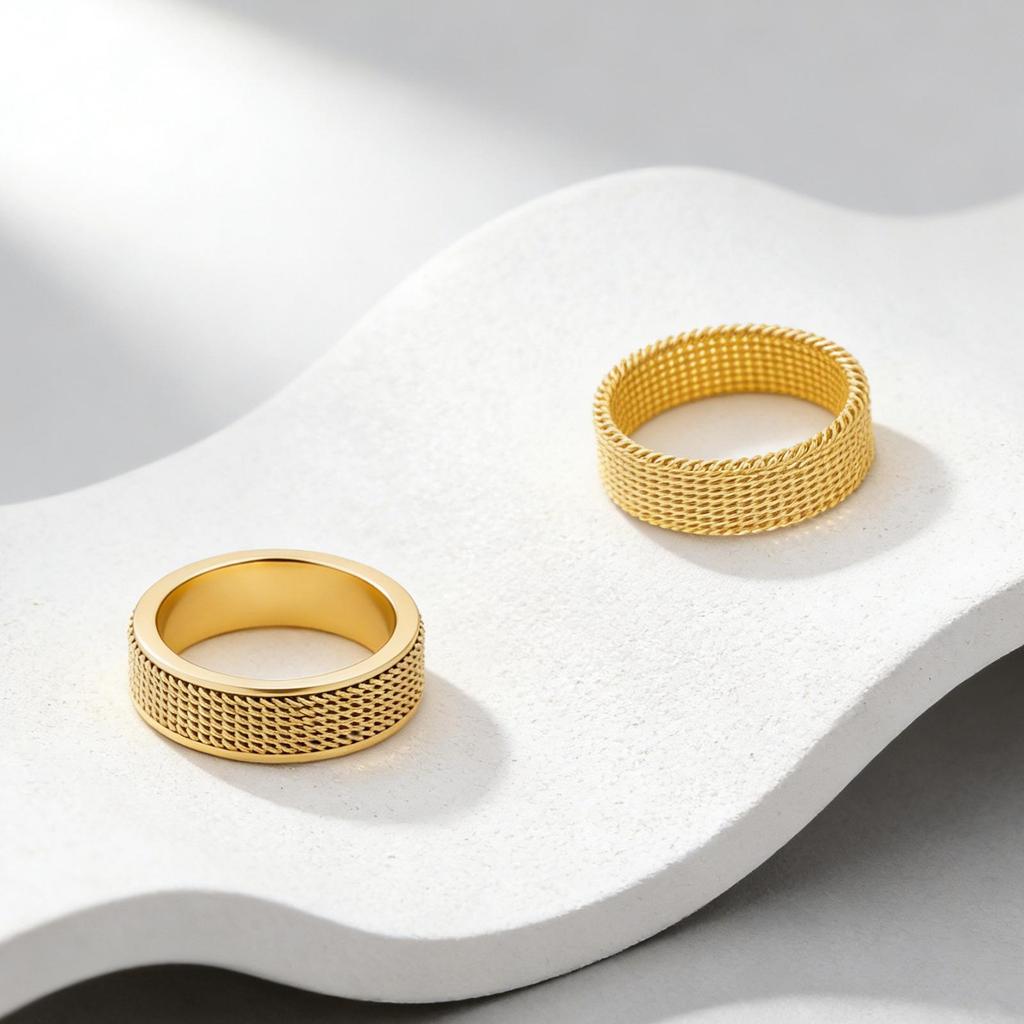 European Trend 18K Gold-Plated Stainless Steel Rotatable Grid Design Decompression Ring