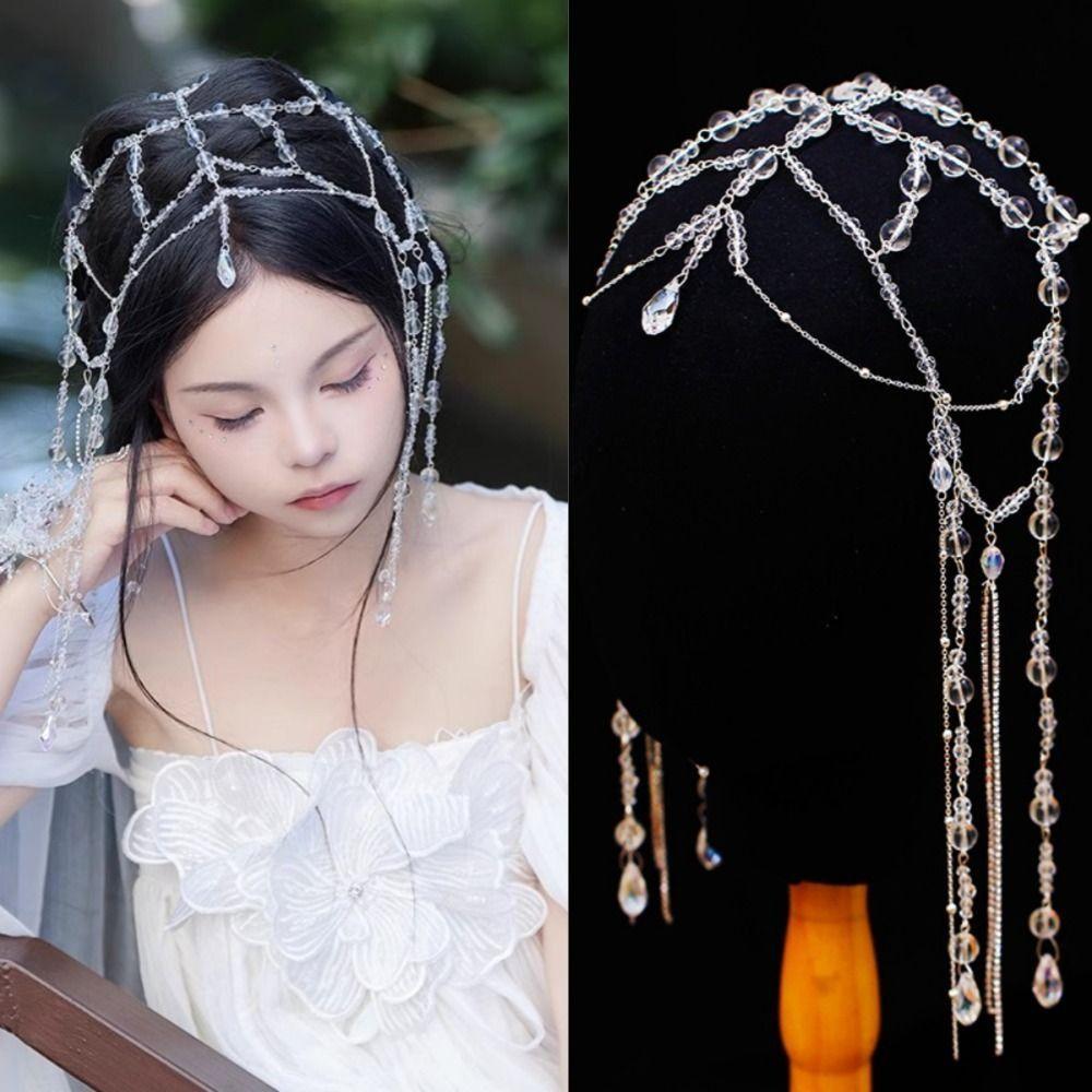 Korean Style Glitter Beaded Forehead Ornament Fairy Rhinestone Head Chain Bridal Crown  Girls