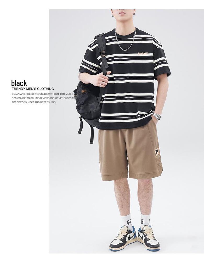 Anyang Men's Striped Crew Neck Summer T-Shirt - Casual, Loose Fit, Short Sleeve