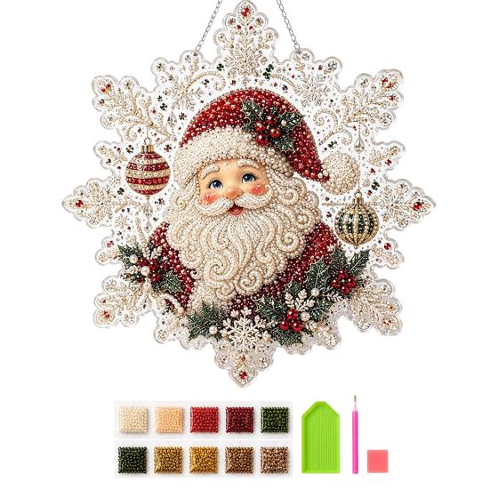 Funkelnde Schneeflocken Bastelprojekte Weihnachten Faux Perlen Malerei Sonnensammler Kunst-Set, Acryl Formbrett Perlen Bastelbedarf mit Spitzenrand, 3D