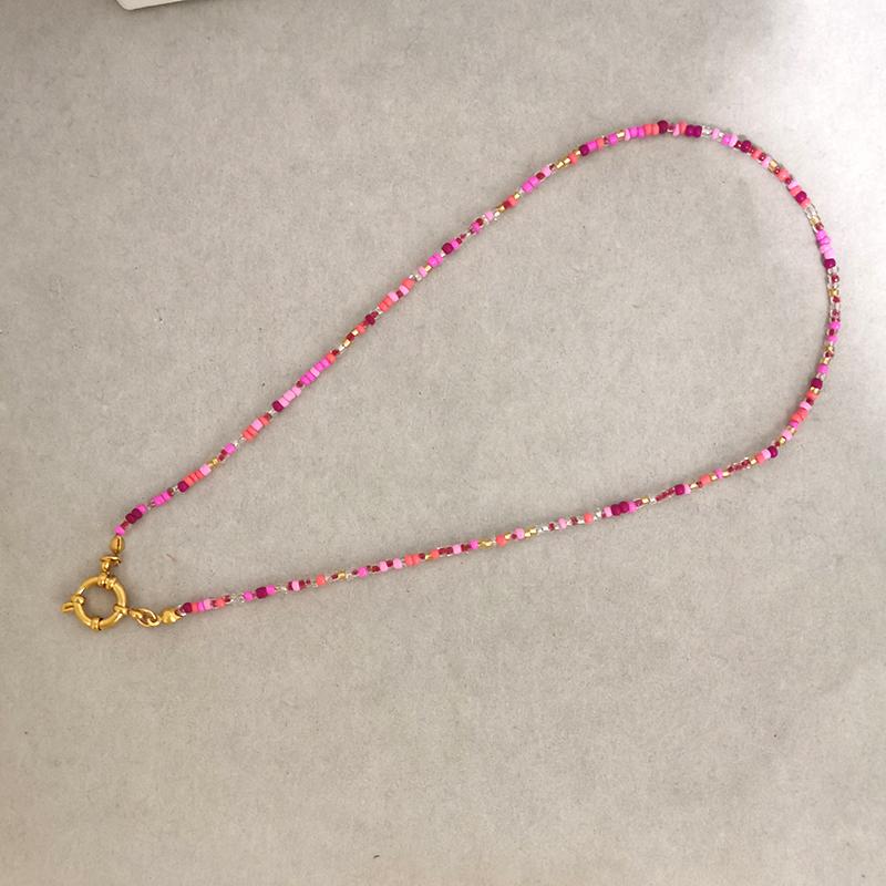 Imitation Pearl Necklace Women Choker Seed Beads Rainbow Stainless Steel Clasp Sailor Buckle Base Chain Gold Color Boho