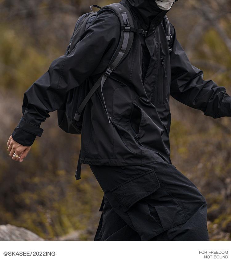 Herren Schwarze Kapuzen-Winddichte Wasserdichte Outdoor-Arbeitsjacke für Herbst/Winter