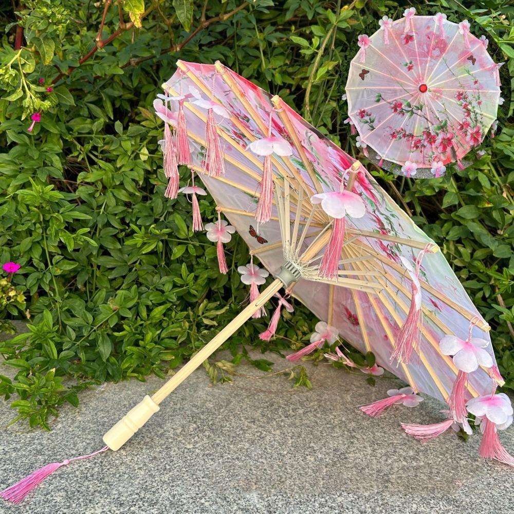 

56cm Fabric Tassel Umbrella Chinese Style Handheld Ancient Dance Umbrella Windproof Decorative Chinese Antique Umbrella Children metal-fiber composite&8K