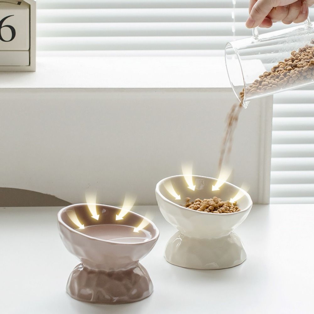 Slanted/Flat Mouth Pet High Foot Bowl Ceramic Dog Food Feeding Basin Cat Bowl  Neck Protection