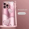 Cute Love Heart Pattern Pink Metallic Paint Glass Hard Phone Case For iPhone 17 Air 17 16 15 14 13 12 11 Pro Max Plus 16E Cover
