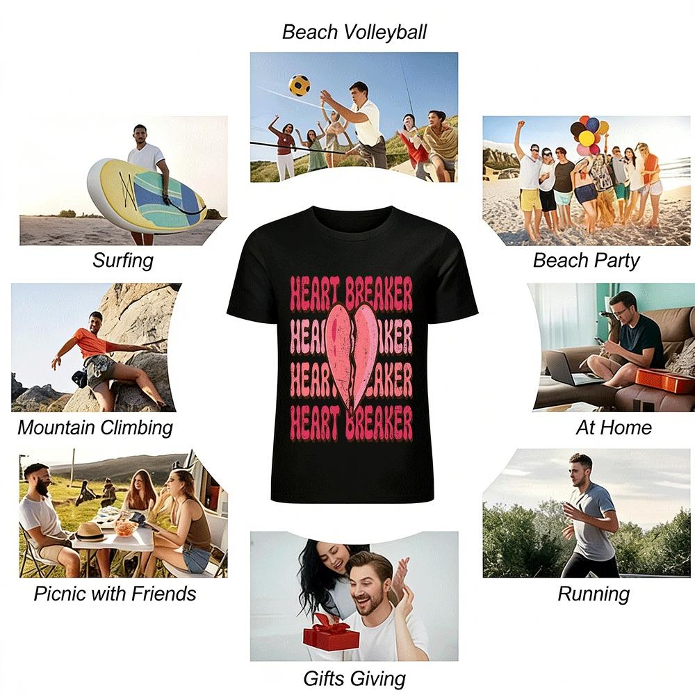 Vintage Broken Heart Print Heart Breaker Casual Top Pure Cotton T-shirt