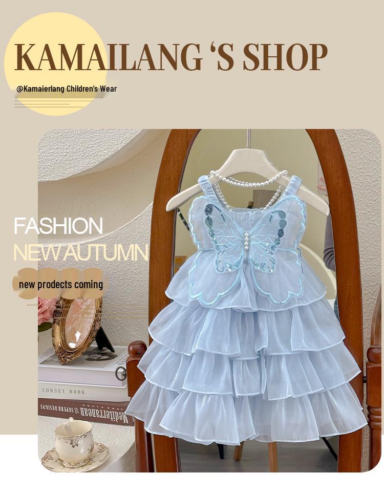 Rochie de vară 2025 pentru fete cu aripi de fluture de zână și tort - Pentru ziua de naștere și de seară