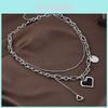 Elegant Titanium Steel Heart Necklace For Women With Double Layer Mosaic Design