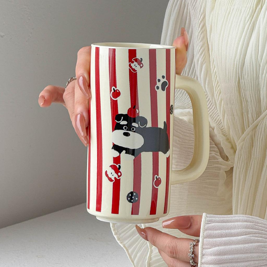 Knírač Vysoce hodnotný keramický hrnek na vodu Dárek k promoci Kreslený hrnek Velký objem Rovný hrnek Suvenýr