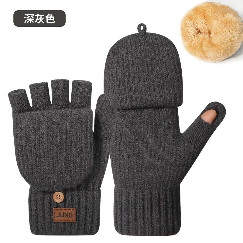Thickened Half-finger Gloves Autumn and Winter Velvet Knitted Cold-proof and Warm Half-cut Writing Wool Leaking Finger Gloves