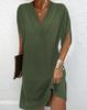 2024 Women's V-Neck Pleated Batwing Sleeve Dress for Spring/Summer - Elegant Style