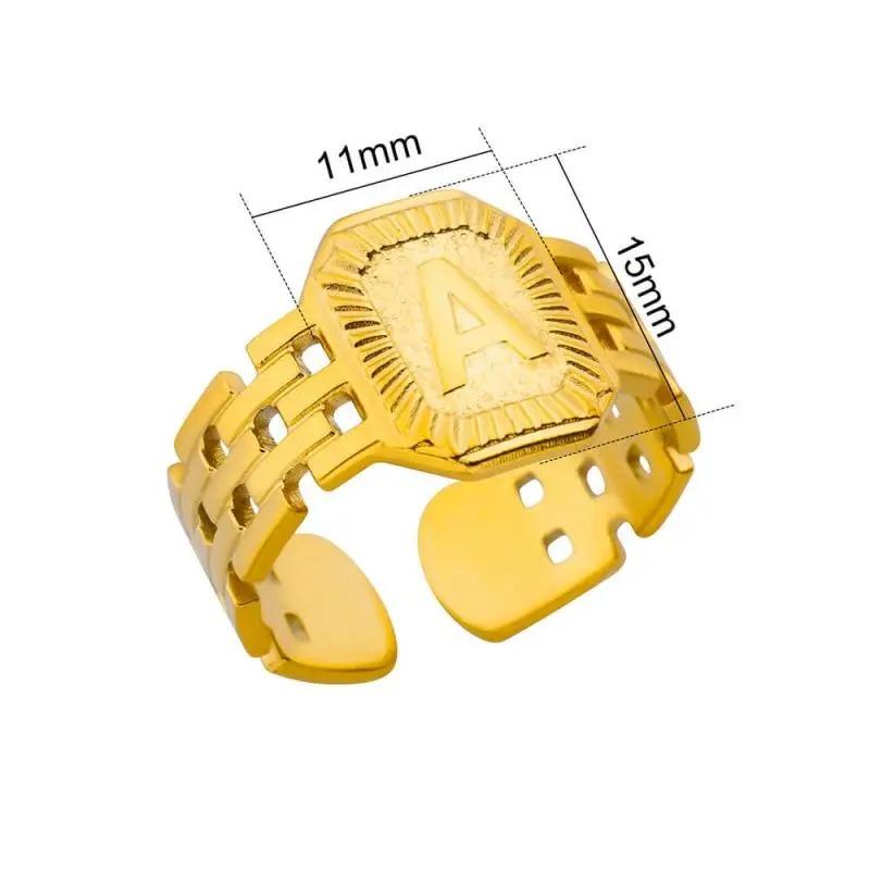 Titanium Steel Simple and Fashionable English Letter Ring Versatile Gold Chain Opening Adjustable Ring Women