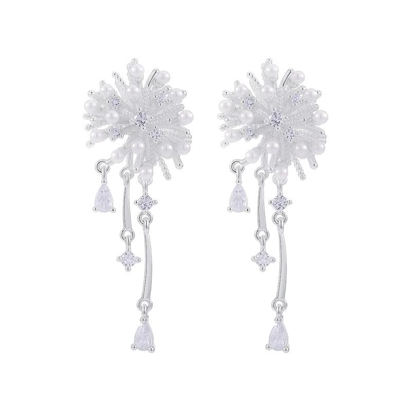 Light Luxury Micro Inlaid Zircon Pearl Metal Flower Shaped Earrings Korean Style Trendy Jewelry Unusual Accessories For Women