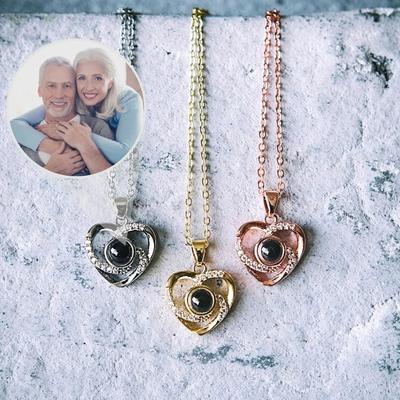 Collier Projection Personnalisé Pendentif Cœur Zircon Acier Inoxydable Colliers Photo Pour Femmes Bijoux Souvenirs