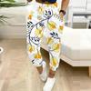 Summer Ladies Splicing Floral Prints Printed Sweatpants Loose Fit Drawstring Joggers Elastic Cuff Daily Casual Pants