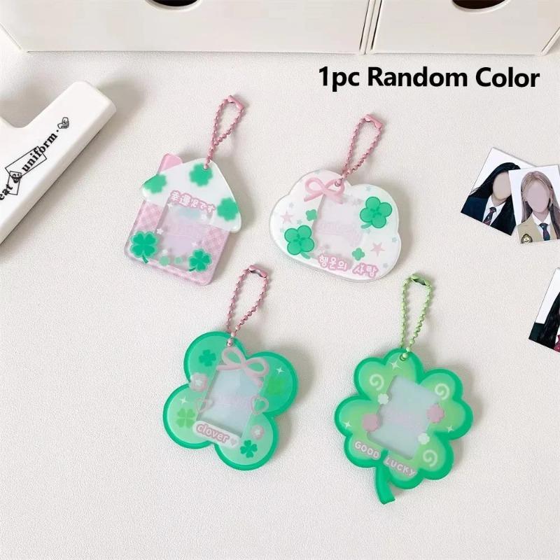 Clover Card Cover, One Inch Student Id Photo Decoration Pendant Key Chain Photo Frame Protection Card Cover
