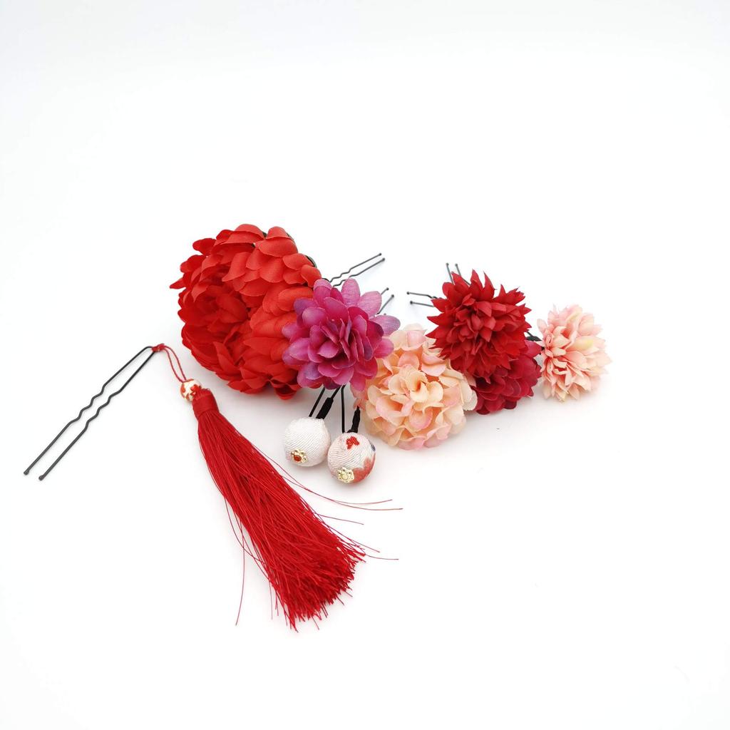 [Shoki Manufacturing] Japanese Style Hair Ornament 9-Piece Set: Maiko-style Hair Ornament, Tsumami-zaiku Hair Clip, Flower Hair Clip, for