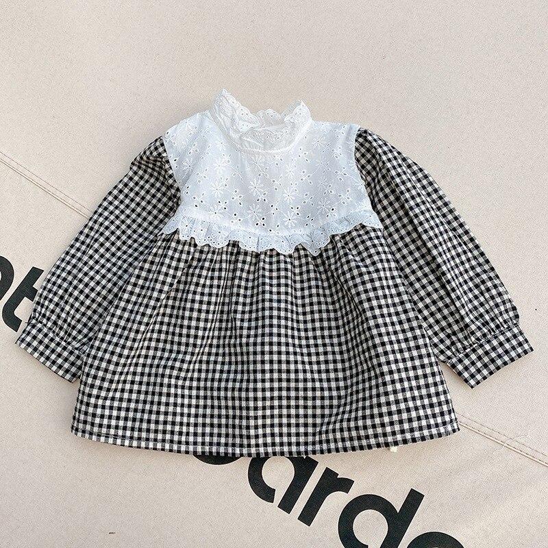 

Детская блузка, детская клетчатая рубашка для девочек, пышный топ с длинными рукавами, футболка с кружевным воротником и рюшами, детская верхняя одежда, От 3 до 8 лет 7