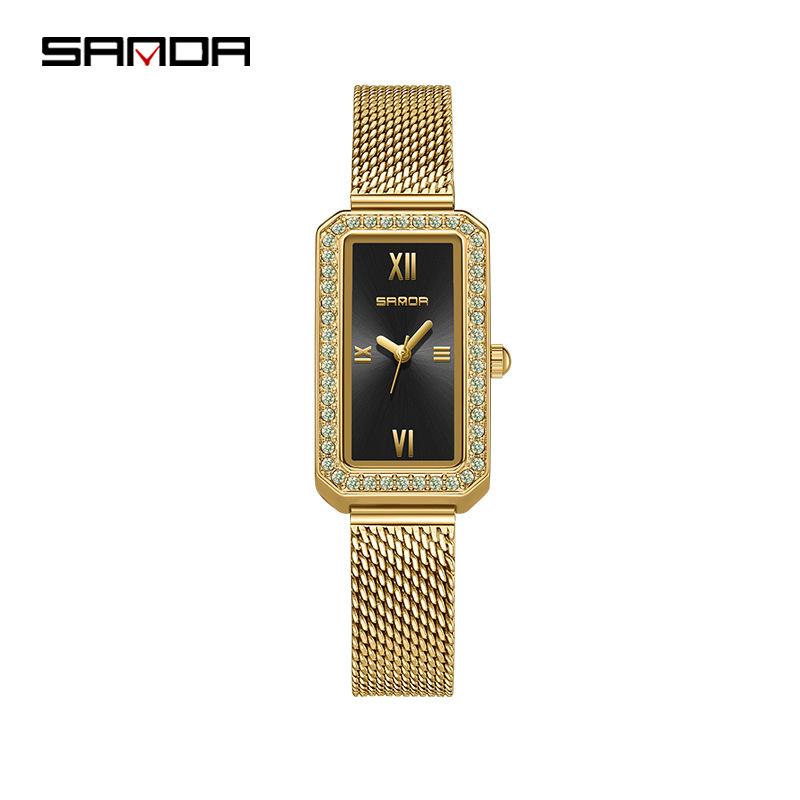 Fashion Sanda Top Brand Trendy Design Rectangle Dial Waterproof Quartz Movement Business Women Analog Wrist Watch