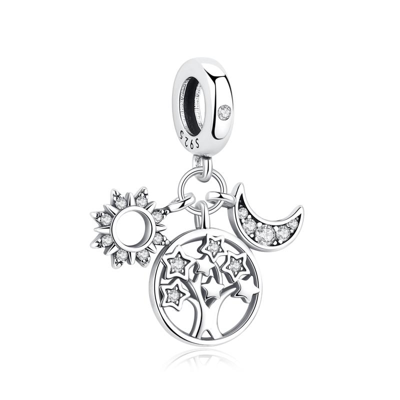 New 925 Silver Charms Star Moon Blue Crystal Glass Beads Fit Bracelets Necklaces Jewelry For Women