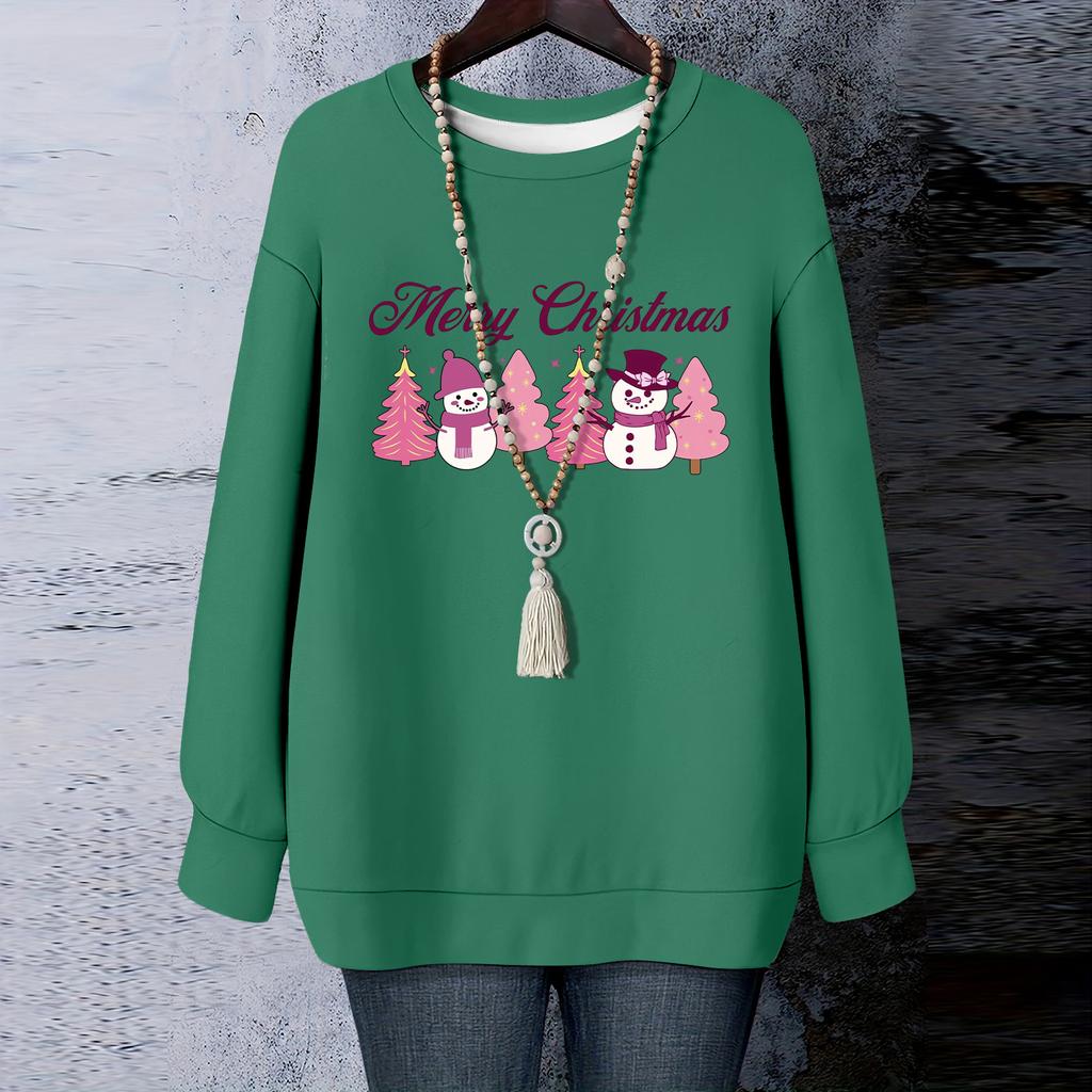 Ladies' Christmas Printed Round Neck Long Sleeved T-shirt Sweatshirt Top