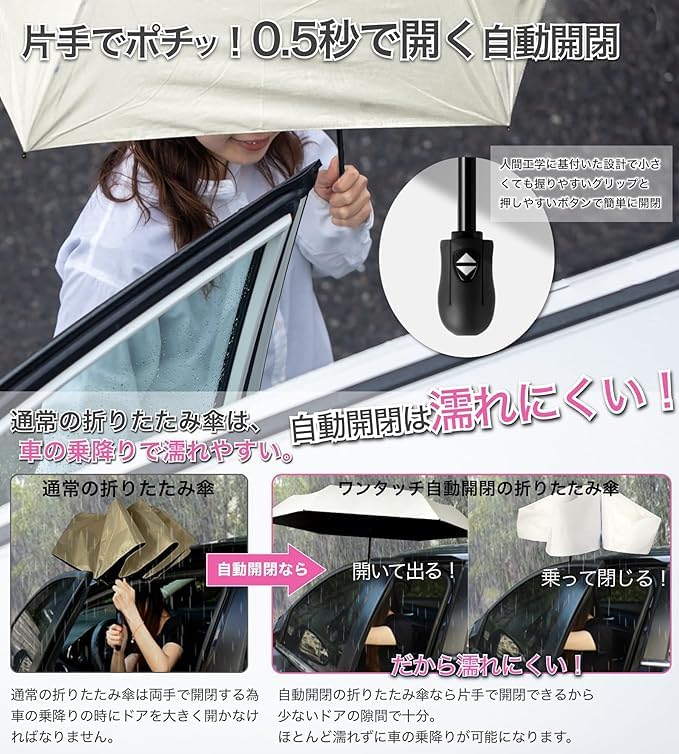 დასაკეცი ავტომატური ქოლგა მზიანი ან წვიმიანი ამინდისთვის, დასაკეცი, კომპაქტური, დასაკეცი, ულტრაიისფერი სხივებისგან დამცავი, GDEEL [JIS სტანდარტი], მზის ქოლგა, ქოლგა, ერთი შეხებით