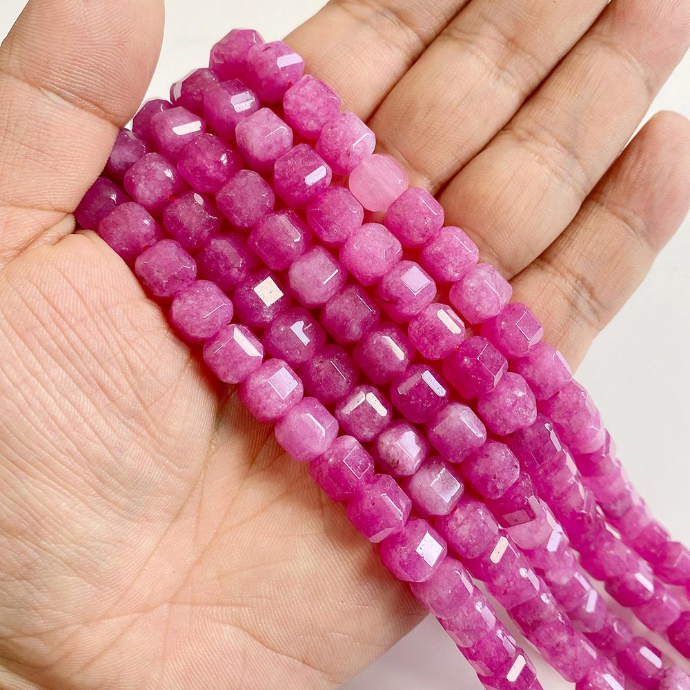 7-8MM Faceted Square Shape Chalcedony Natural Stone Loose Cube Spacer Beads for Jewelry Making Diy Bracelet Accessories