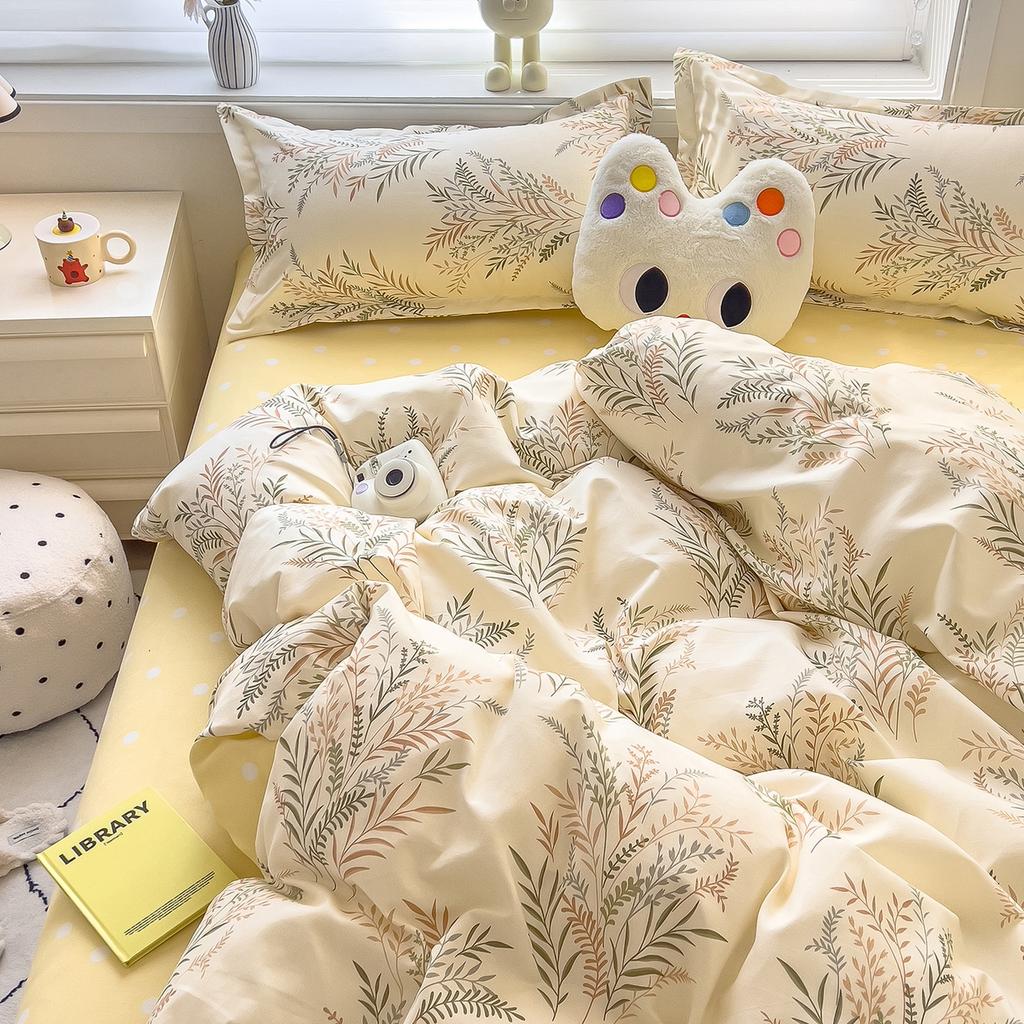 Thickened twill abraded four-piece set cartoon cute printed student dormitory bed sheet quilt set three-piece set