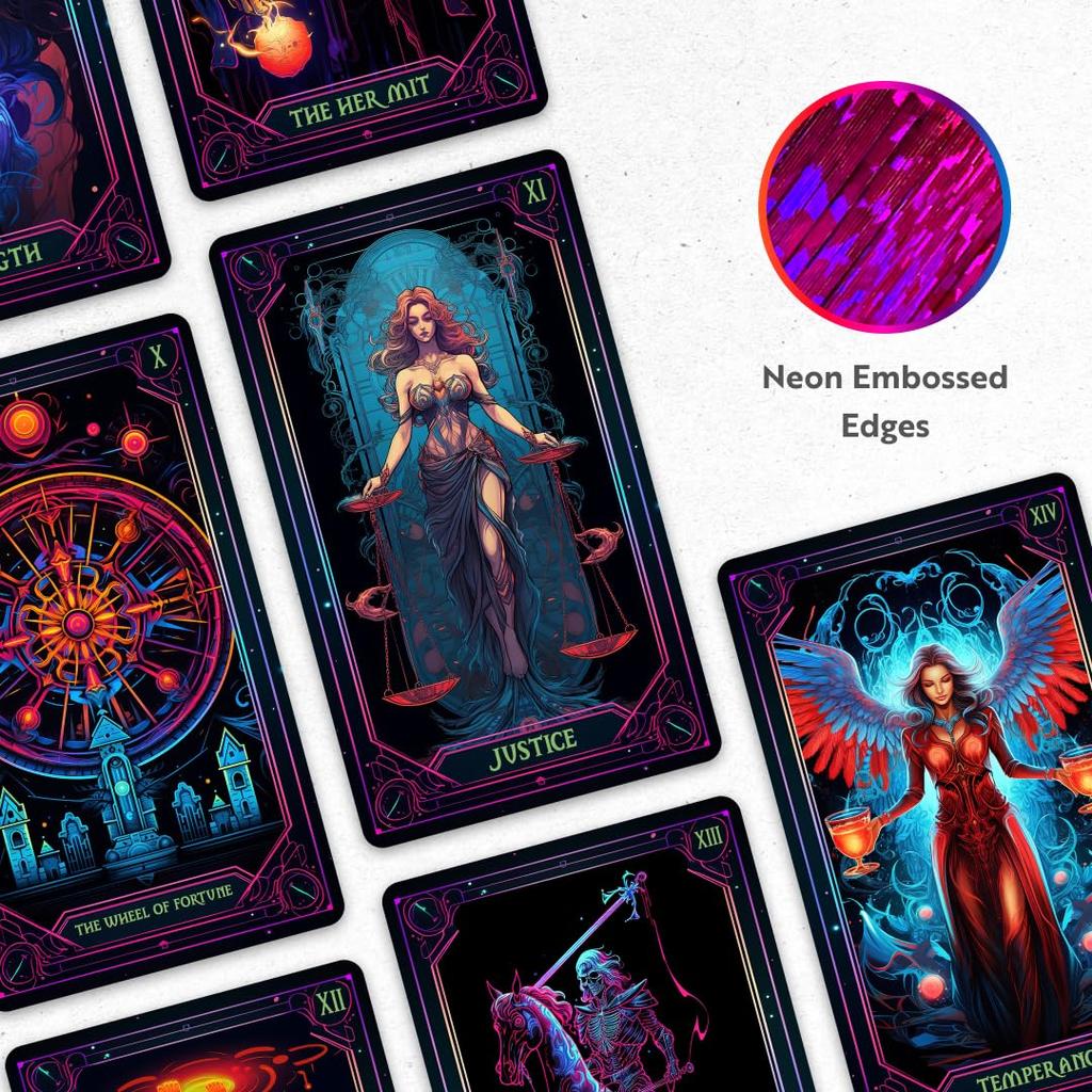 CRAFTERIAN Neon Tarot Tarot Tarot Cards for Beginners and Experts with Guidebook and Foil Divination Tool for All Skill Cards78 CardsOriginal