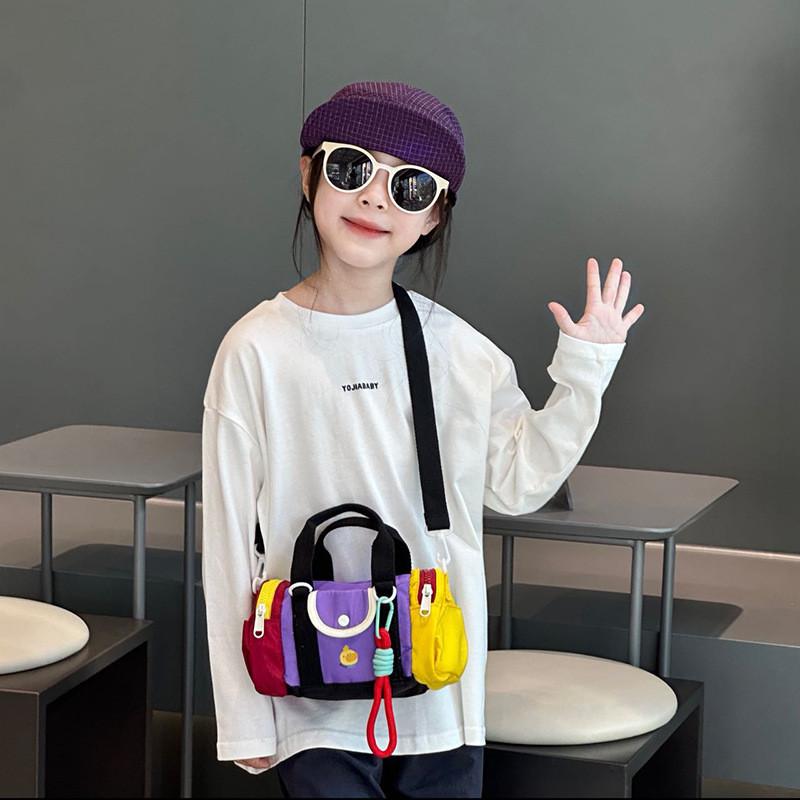 Blocking Design Color Kid Casual Single Shoulder Cylindrical Bag With Pendant