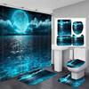 Wasserdichte Duschvorhang-Sets Mit Teppichen Mondlicht Meereslandschaft Badteppich Und Matten Haken Toilettensitzbezug Badezimmerdekoration